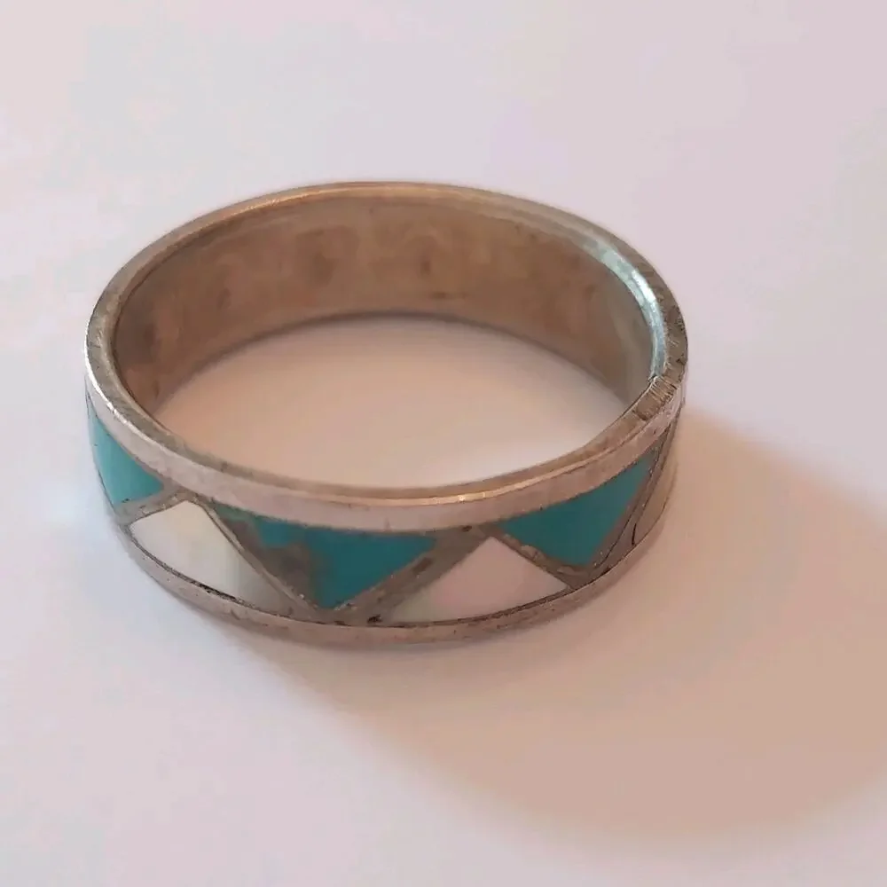 Men's Ring Sz 11.5 Faux Inlay Southwest Style Band